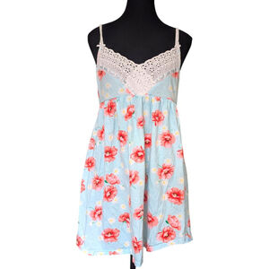 VTG Victoria's Secret Pink Label 90s Cotton Floral Chemise Lace Nightgown M Blue
